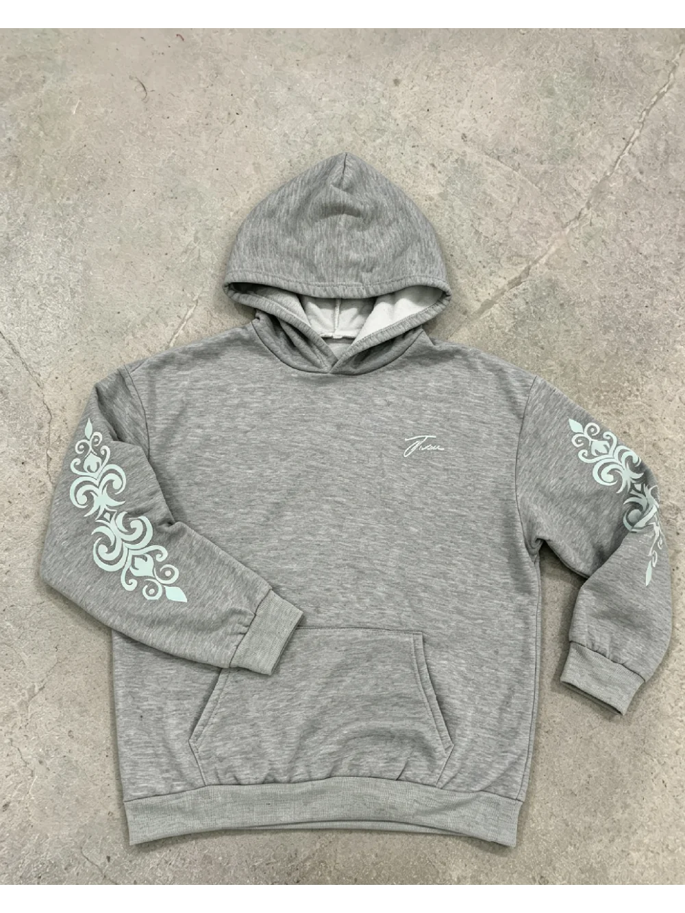 New autumn and winter retro simple rolled grass pattern sleeve print hip-hop casual hooded sweatshirt street trend unisex ins