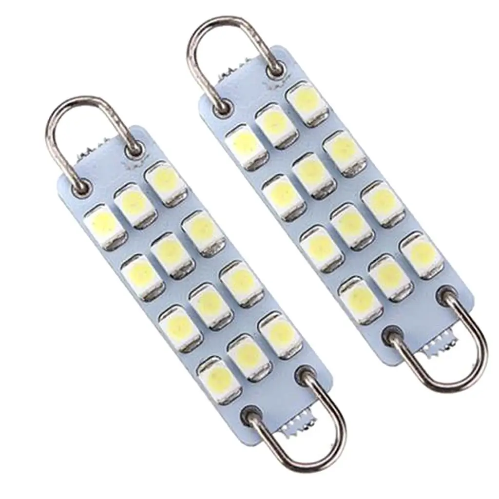 1Pair White 43mm 211-2 212-2 214-2 578 12-SMD-3528 Rigid Loop LED Bulbs for Door Lights