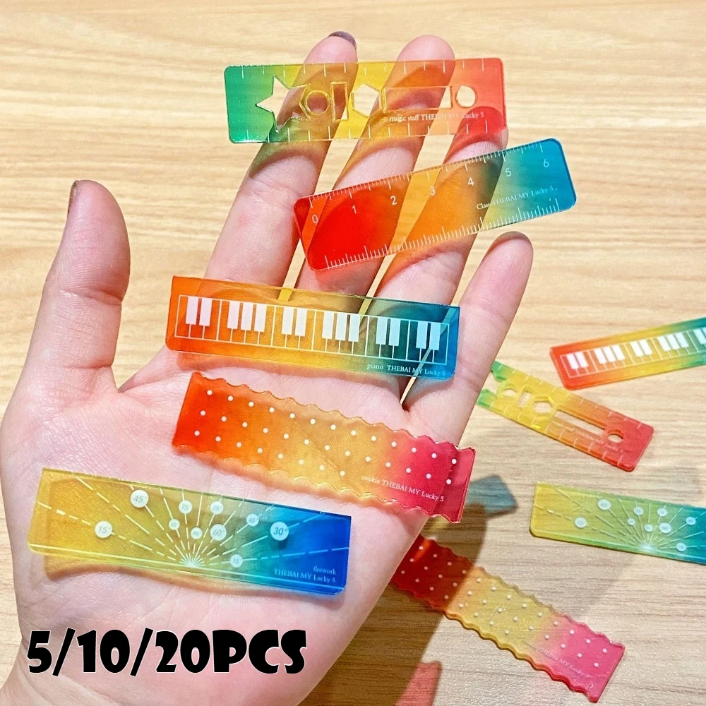 

5/10/20pcs Colorful Iridescent Cartoon Palm Ruler Mini Straight Ruler Student Notebook Pocket Portable Gradient Measuring Tool