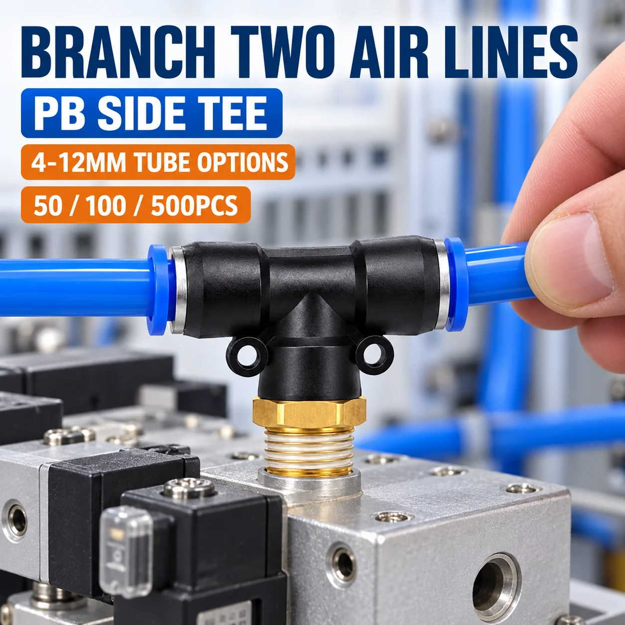 PB Pneumatic Side Tee Push In Fitting 4 6 8 10 12mm Air Hose Connector BSP Male Thread 3 Way Tube Adapter 50 100 500PCS