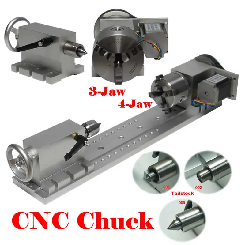 CNC Rotary Axis K5M-6-100 4th Axis Activity Tailstock MT2 100mm Chuck 3-jaw 4-jaw for Router Lathe Engraving Milling Machine Kit