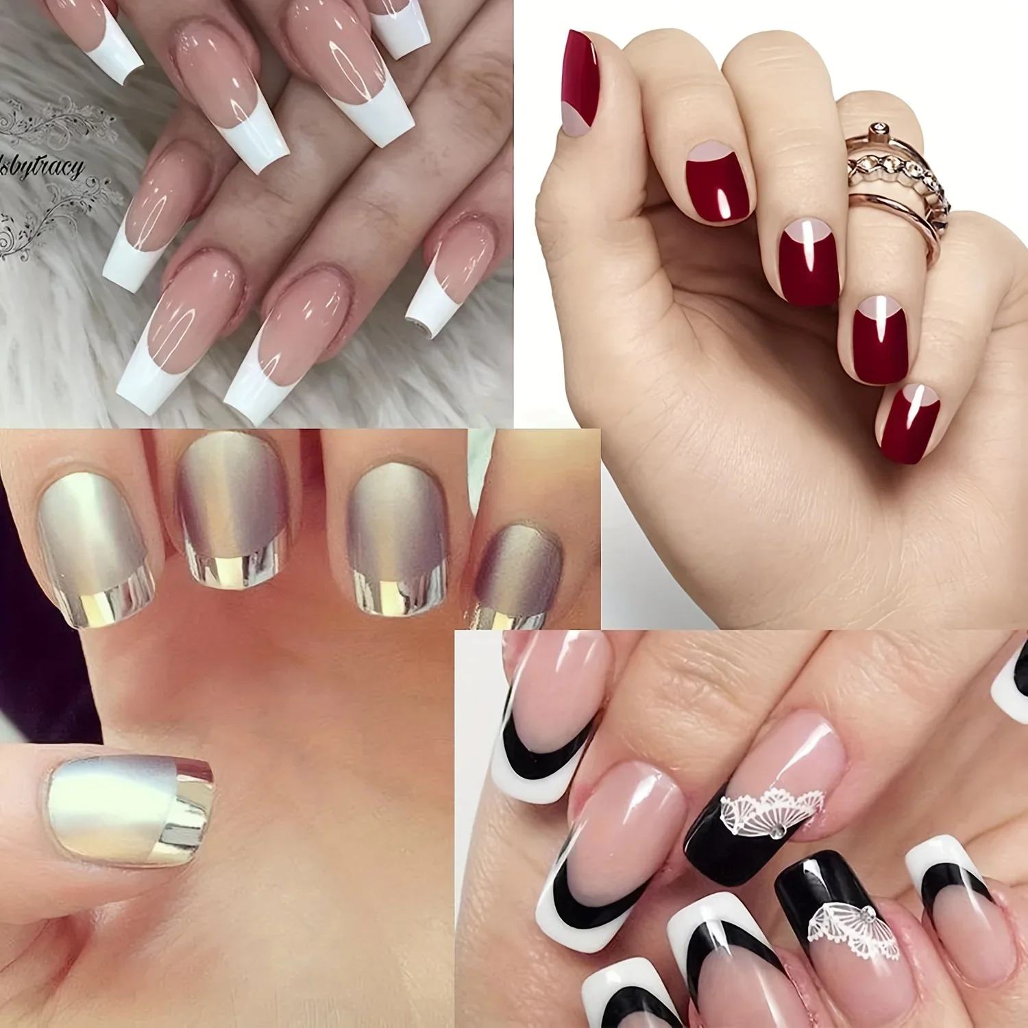 3 Stück französische Nagelkunst-Aufkleber, weiße selbstklebende Nägel, Streifen, Tipps, Führungen für DIY-Dekoration, Schablonen-Werkzeuge, Fransen-Spitzen-Abziehbilder