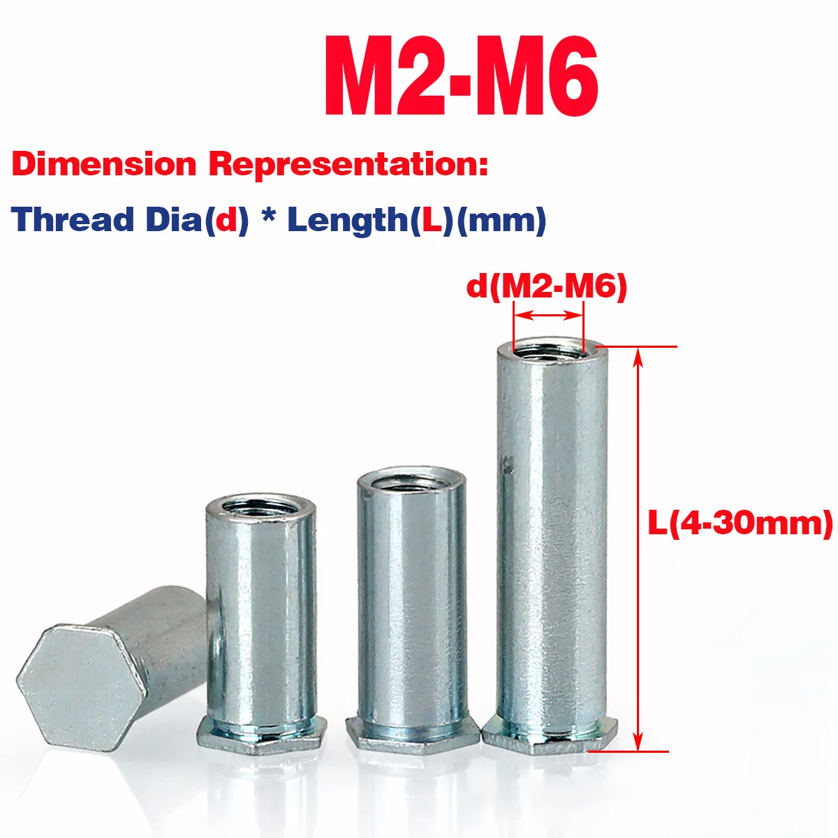 Carbon Steel Galvanized Blind Hole Rivet Nut Stud/Rivet Stud M2M3M4M5M6