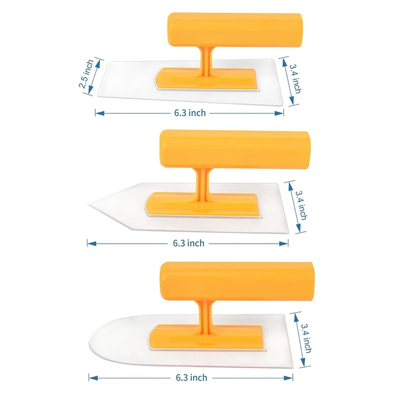 ABRE-Plastic Trowel Kit Round&Square&Tipped End Finishing Trowels 3 Piece Small Light Weight Finishing Plastic Trowel