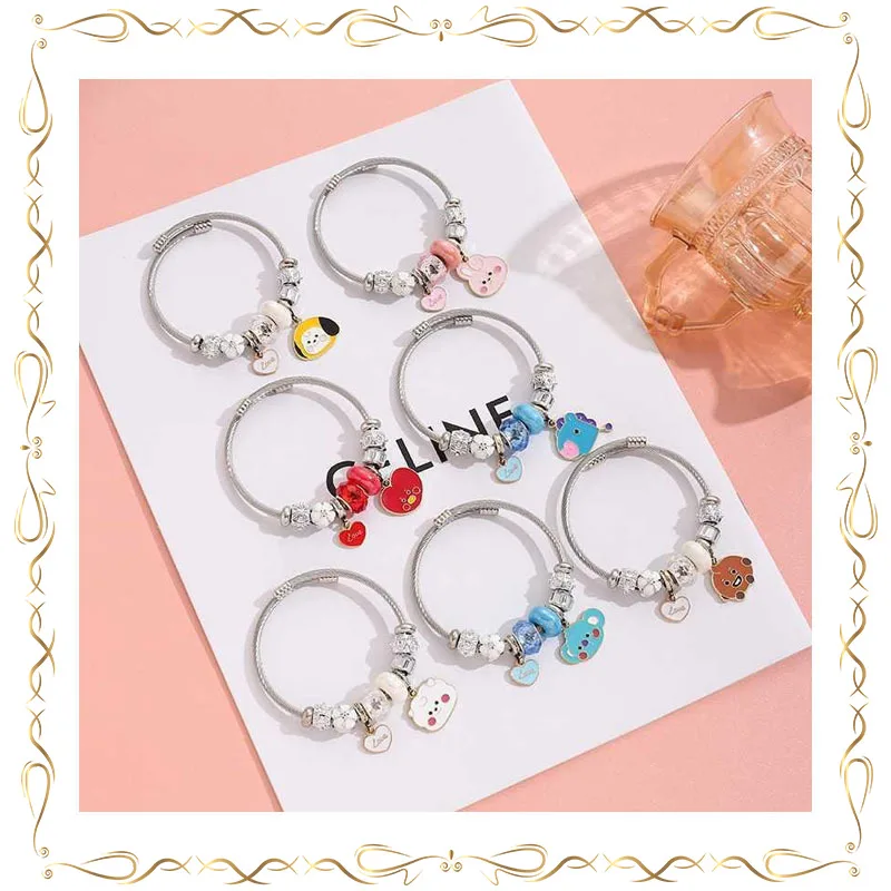 

BTS Kim Tae Hyung Min Yoon Gi Artoon Fashion Exquisite Stainless Steel Beading Hand Decoration Korean Wave Periphery