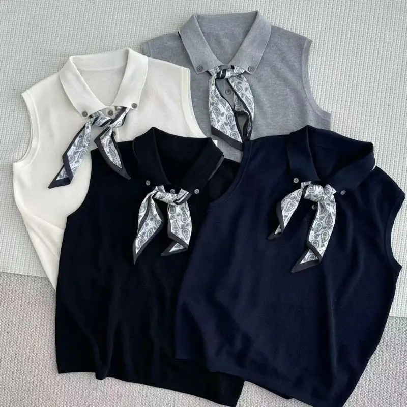 Silkworm Blend Scarf Polo Collar Knit Sweater New Style Age-reducing Loose T-shirt Top Silk