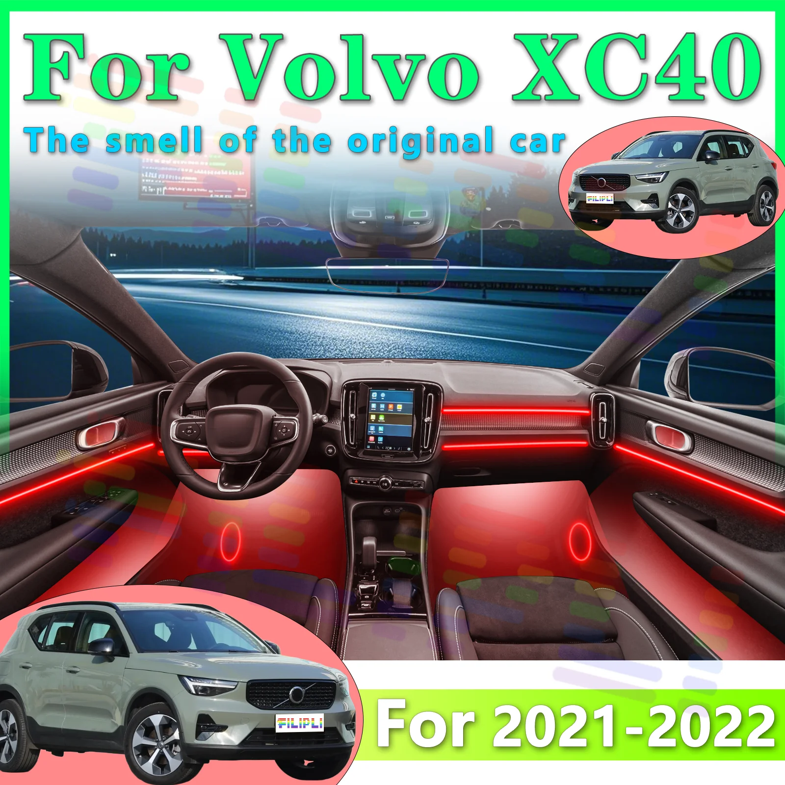 

FILIPLI For Volvo XC40 2 Interior LED Environmental Light 64Color Multiple Modes for a Wonderful Driving Experience
