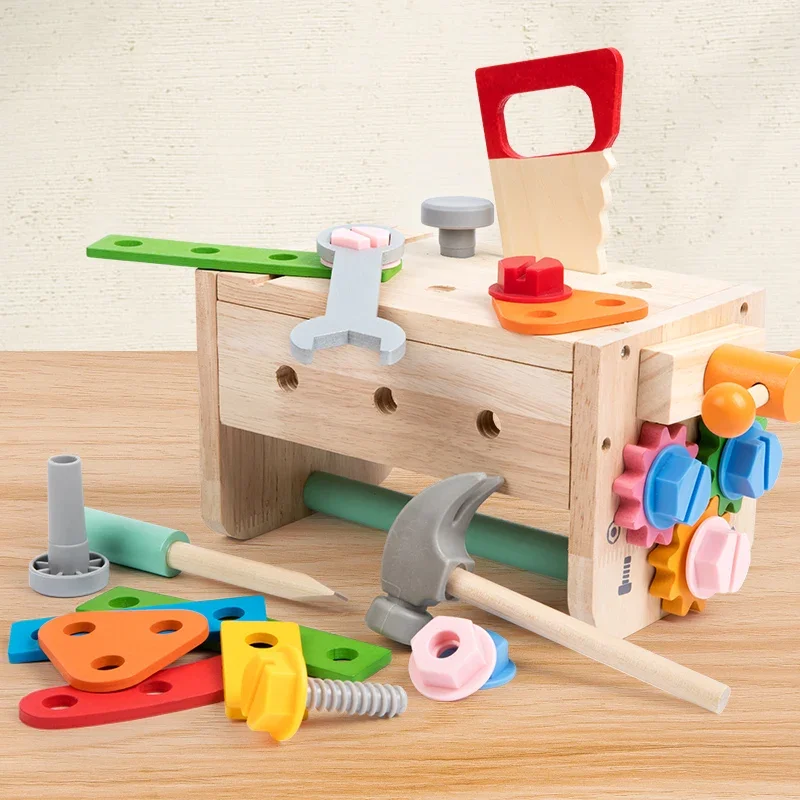 Houten gereedschapsset voor kinderen Montessori werkbankconstructie Educatief speelgoed voor kerstverjaardagscadeaus voor jongens