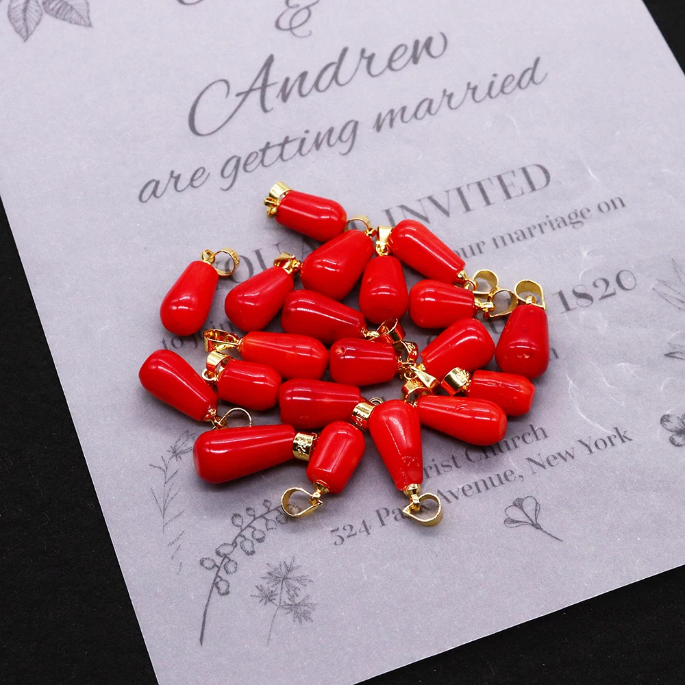 1 Piece Natural Red Coral Necklace Pendant Drop Shaped Coral Pendant In Zinc Alloy for DIY Necklace Earrings Jewellery Gifts