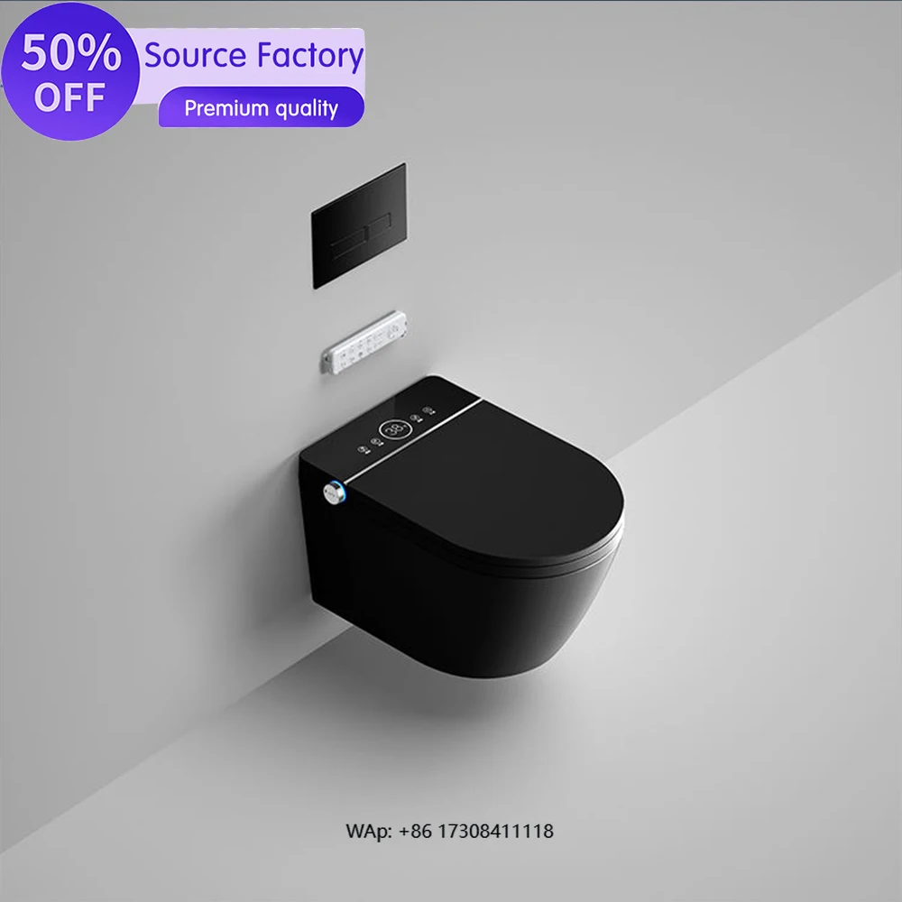Wall Hung One Piece Smart Toilet AI Voice Control Remote Ceramic Rimless Bowl Automatic Deodorization P-trap Flushing System