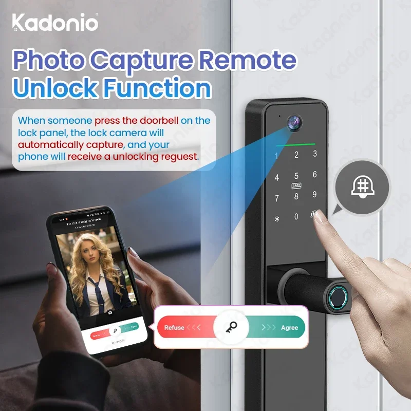 006Kadonio Wholesale Price Smart Home Wifi Security Camera Photo Capture Tuya Smart Door Lock Waterproof Outdoor