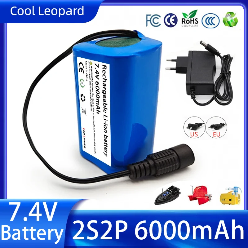 

18650 Li-ion Battery 7.4V 6000mAh 2S2P Rechargeable Battery Pack For Remote Control Fish Finder Fishing Boat Spare Accessories