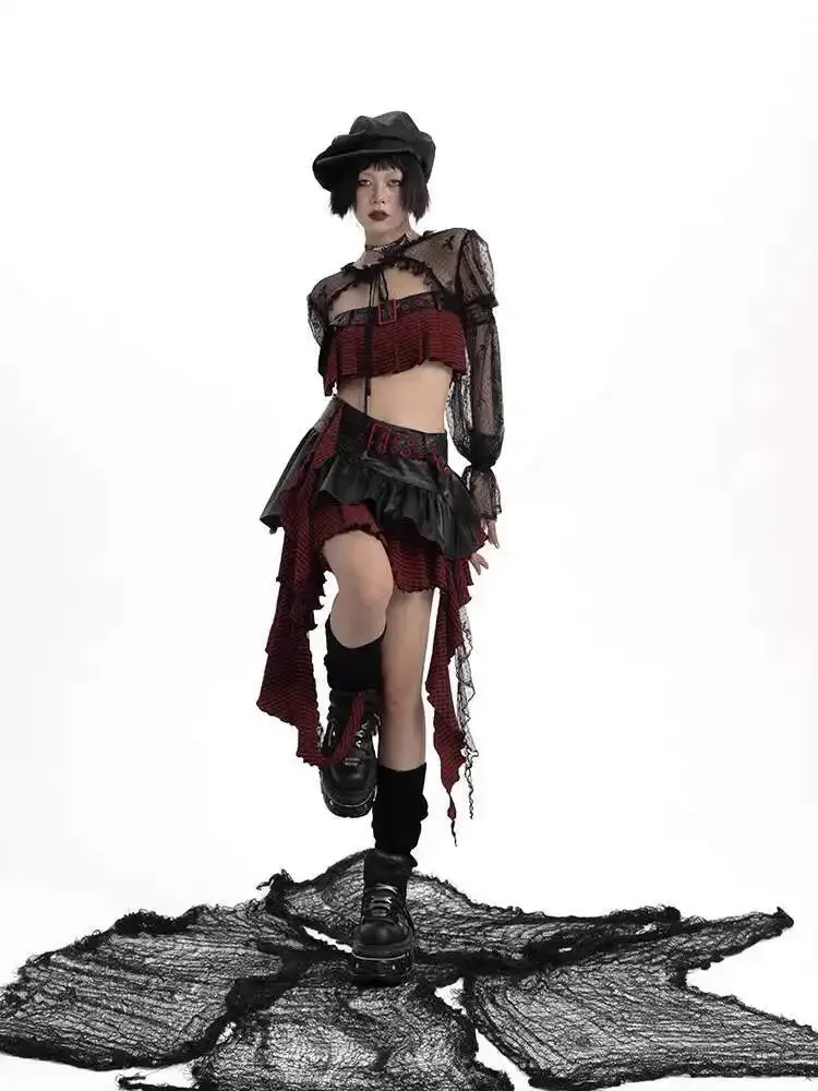Punk Y2K Hottie Short Black Pleated Skirt Dark Goth Clotheswomen Casual Nature Irregular Skirt Indie Clothes Women Yk2 Skirts
