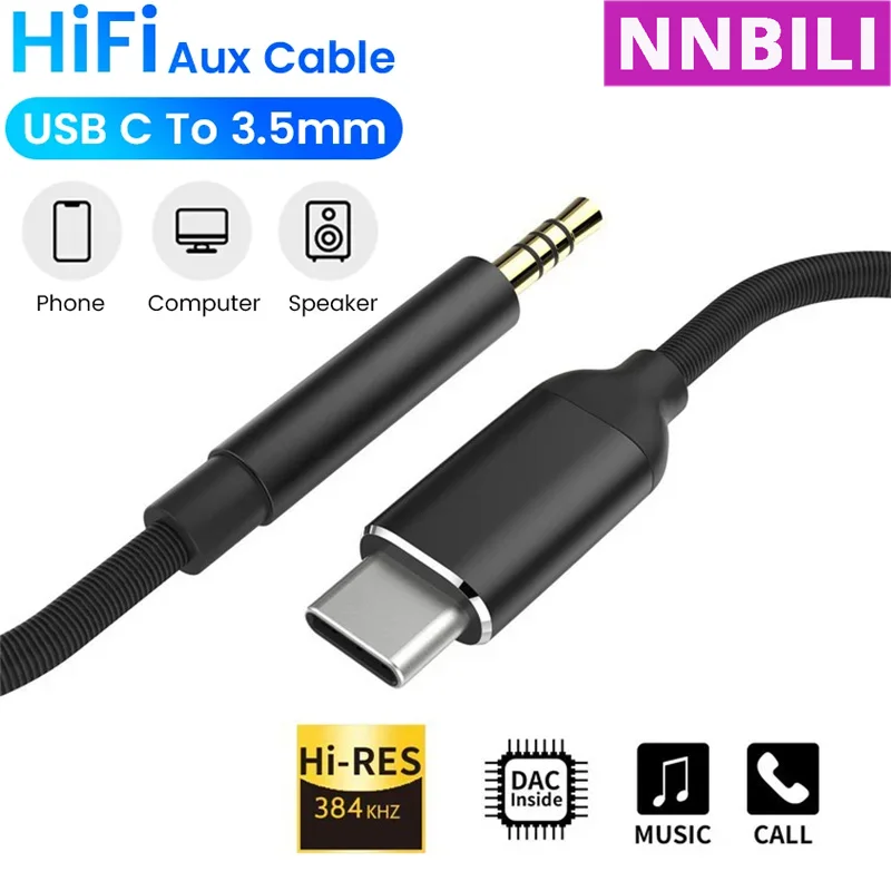 3.5 Jack Aux Audio Cable Type C to 3.5mm Jack Adapter Cable Speakers Car Phone Accessories USB C Adapter Wire Adapter Cord 1.5m