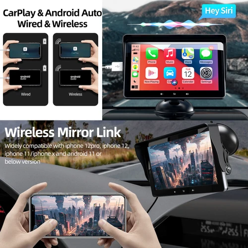 Imagen 2 del producto Grandnavi-reproductor de vídeo Multimedia para coche, Radio de 7 pulgadas, Carplay inalámbrico y Android Auto, pantalla táctil Universal portátil