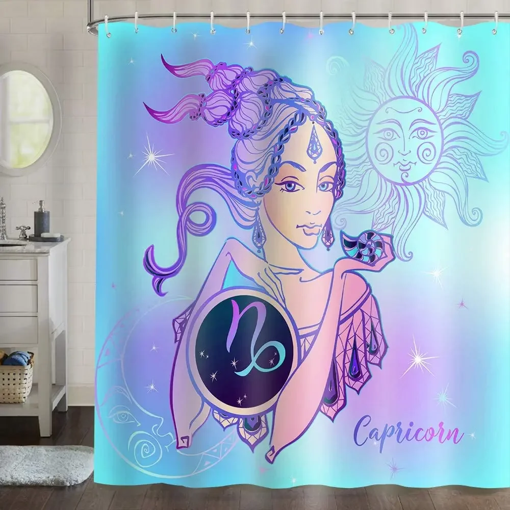 Sun Moon Fantasy Starry Sky Wreath Girl Colorful Bathroom Suit Virgo Divination Fabric Bathroom Curtain