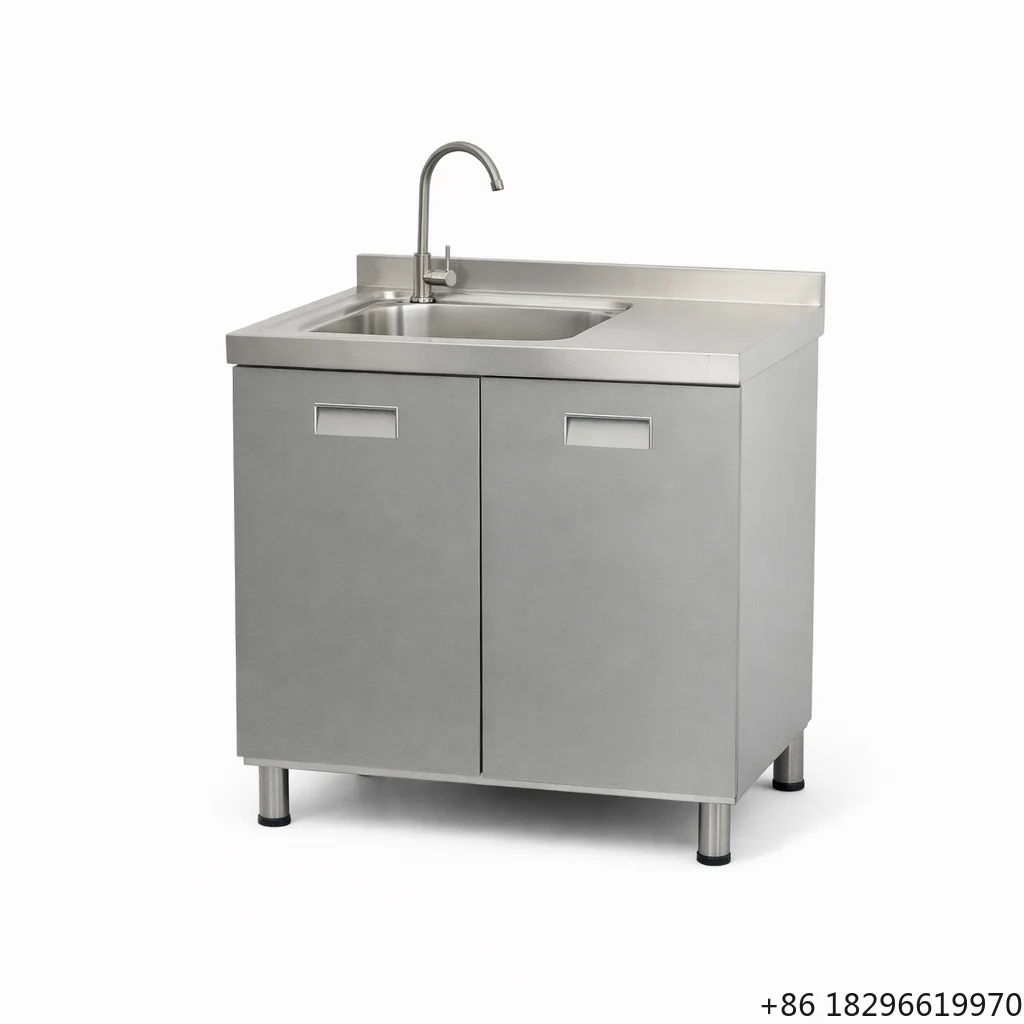 Professional 201 Stainless Steel Sink Cabinet Single Bowl Backsplash Hygienic Easy Wipe Food Service