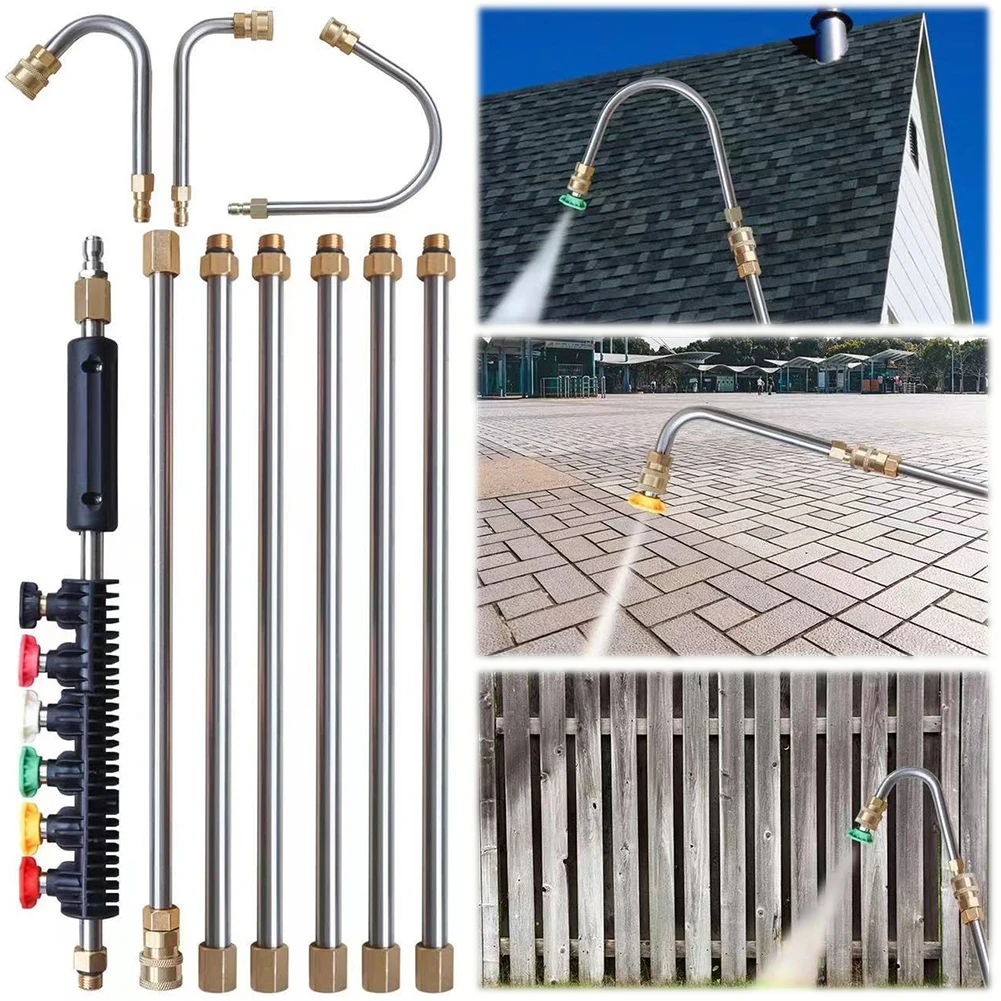 10Pcs High Pressure Washer Wand Set Car Washer Extender Car Cleaning Rod Jet with 6 Adjustable Nozzles 4000PSI 1/4 Quick Connect