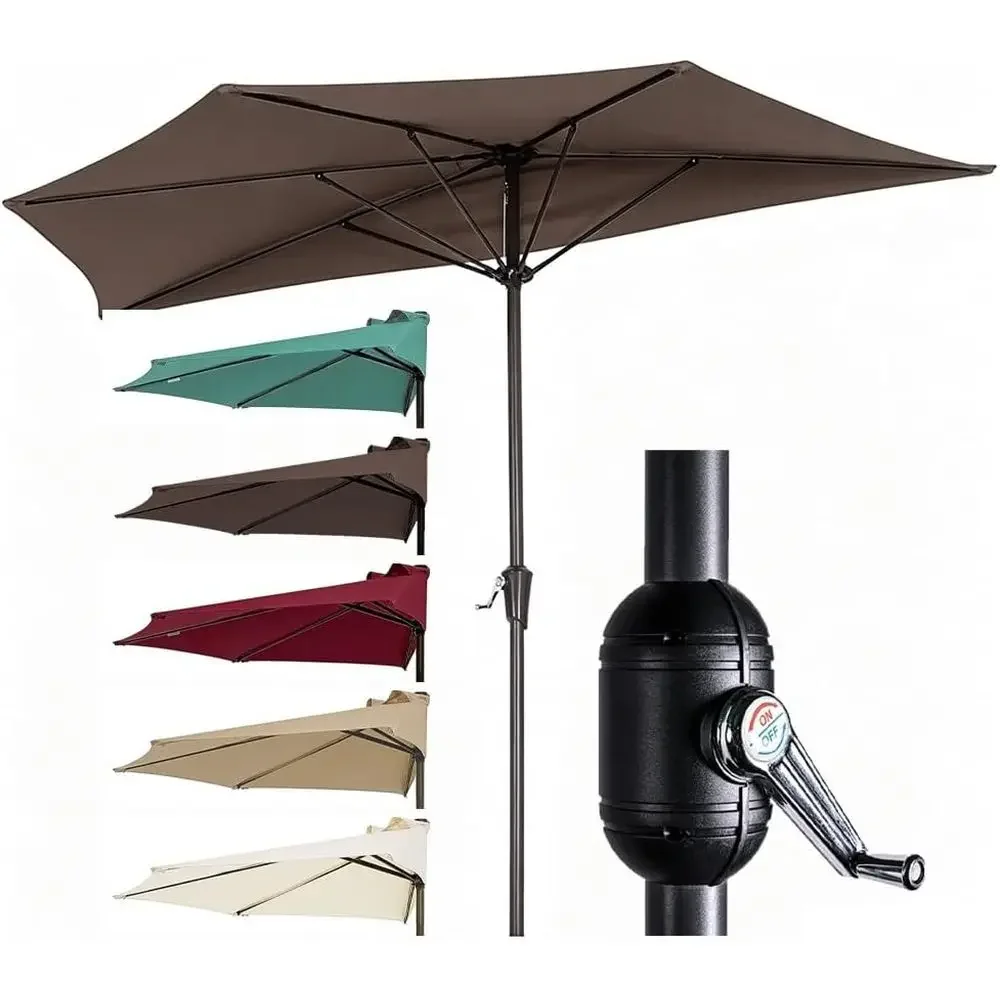 10ft x 5ft Outdoor Patio Round Umbrella with 6 Ribs for Market, Wall, Balcony, Deck, Porch (Coffee)
