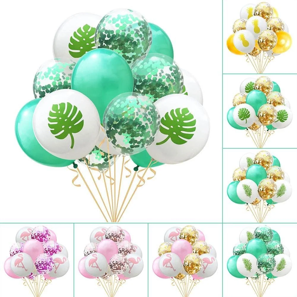 15 Stück Luftballons, 12 Zoll, Flamingo, Ananas, Schildkrötenblatt, Latexballons, Konfetti-Ballons für Hochzeit, Geburtstag, Hawaii-Party-Dekoration