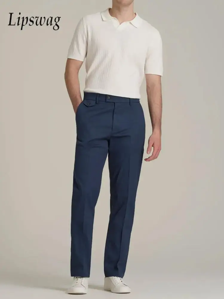 

Stylish Solid Color Mens Suit Trousers Spring Fall Outdoor Casual Pleated Textured Pants Men Daily Leisure Loose Straight Pants