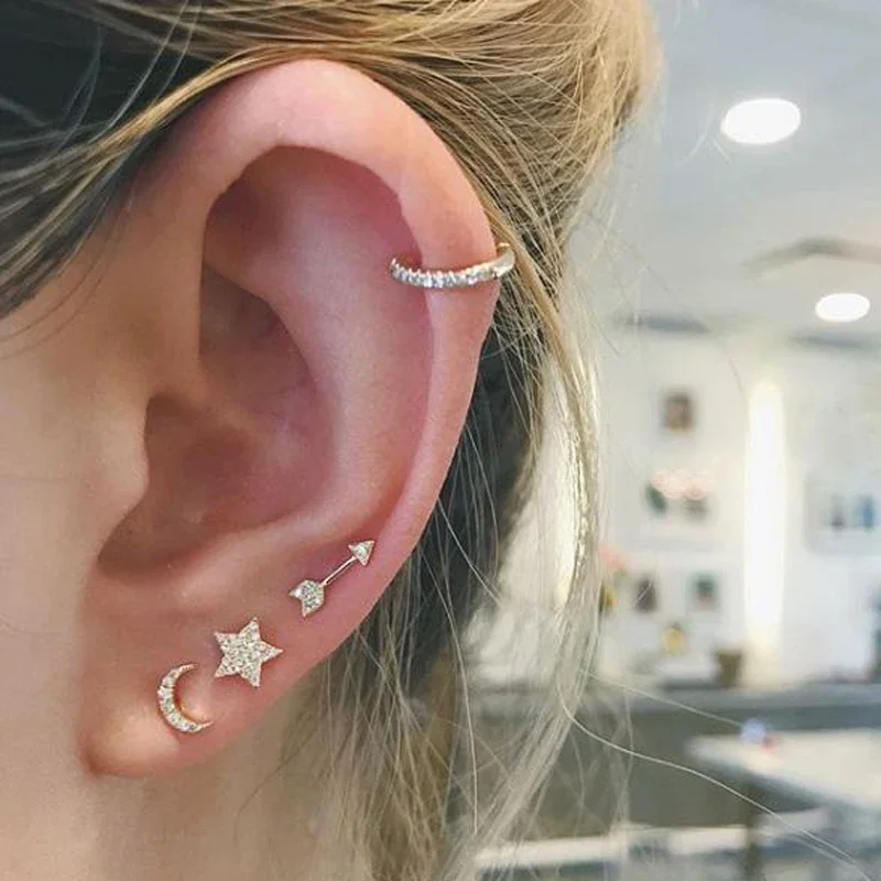 

100% 925 Sterling Silver Star Shaped Stud Earrings for Women Micro Pave Clear Cz Brincos Pendientes Piercing Jewelry