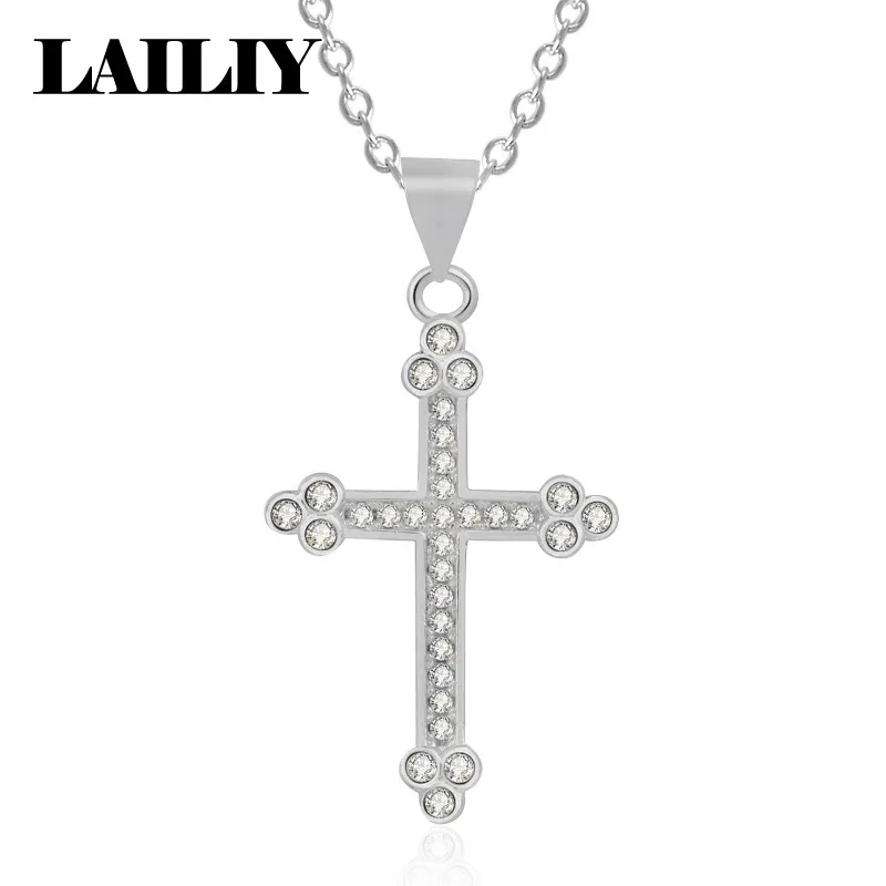 LAILIY925 Sterling Silver 18K Gold Diamond set Vintage Anka Cross Pendant Necklace For Men Women Fashion Jewelry