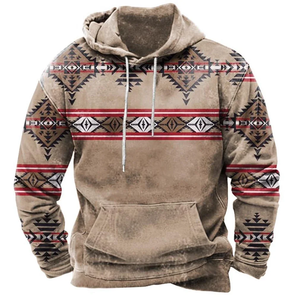 Vintage Tribal Style Men\'s Hoodies Sweatshirt Spring Autumn New Loose Pullover Casual Jacket Streetwear Fashion Oversized Tops