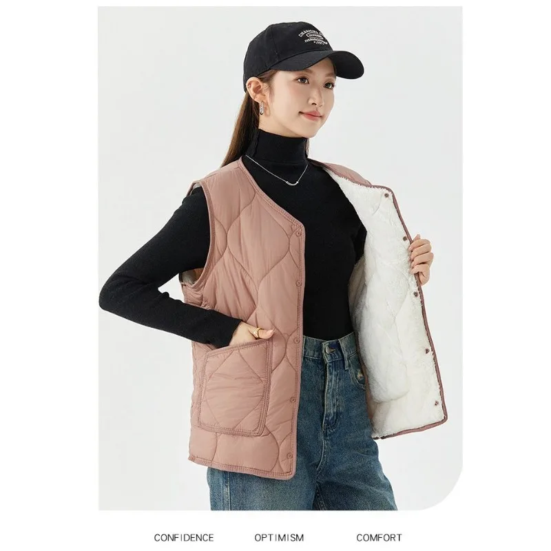 Winter Plus Velvet Thickened Down Cotton Vest Women's Waistcoat Bottoming Wear Warm Loose Light Vest
