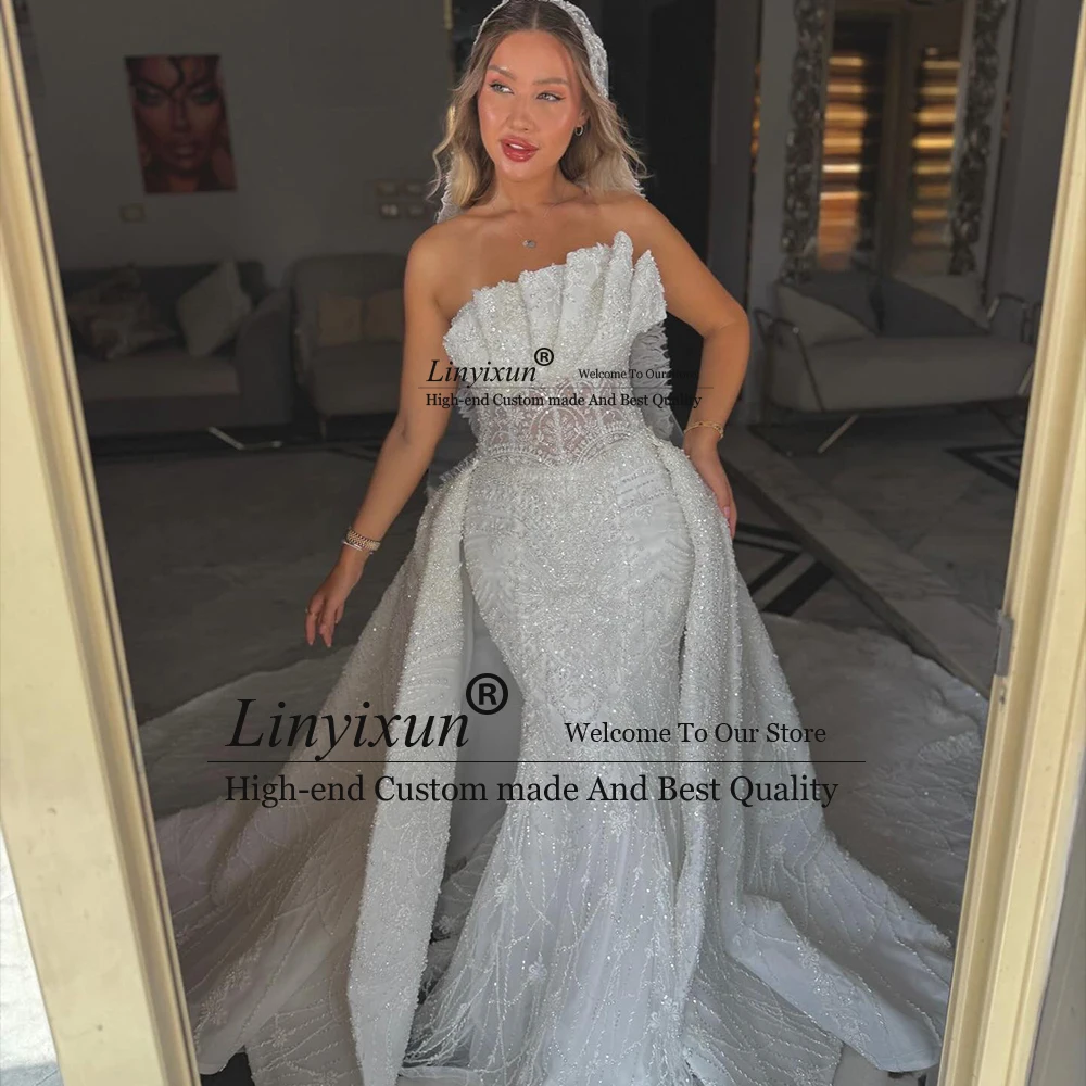 Exquisite Beading Wedding Dresses 2025 Removable Train Mermaid Bridal Gowns Customized Sleeveless Strapless vestidos de novia