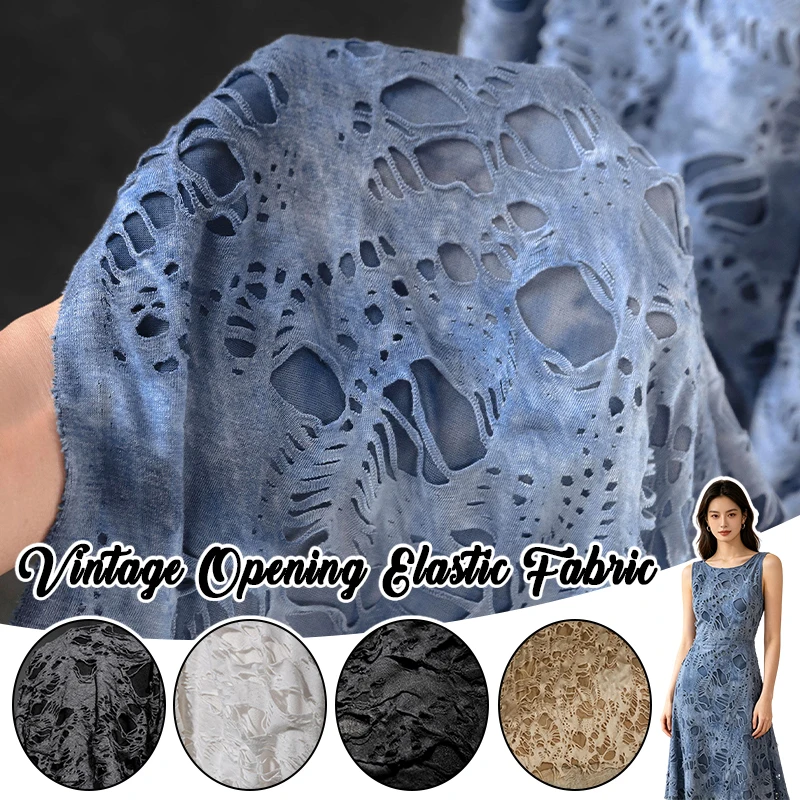 

﻿50x145cm 3D Textured Ripped Cloth Open Design Fabric Lightweight Elastic Knit Material for Sewing Craft Garment DIY Accessories