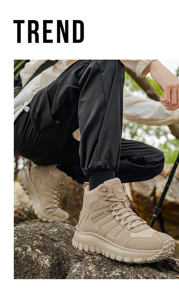 Herren-High-Top-Wanderstiefel in großen Größen, modisch, mit komfortablem Futter, flexibler und dicker Sohle, hervorragendem Grip, geeignet für Outdoor-Wanderungen, Trekking, Camping und andere Aktivitäten. – Detail 2