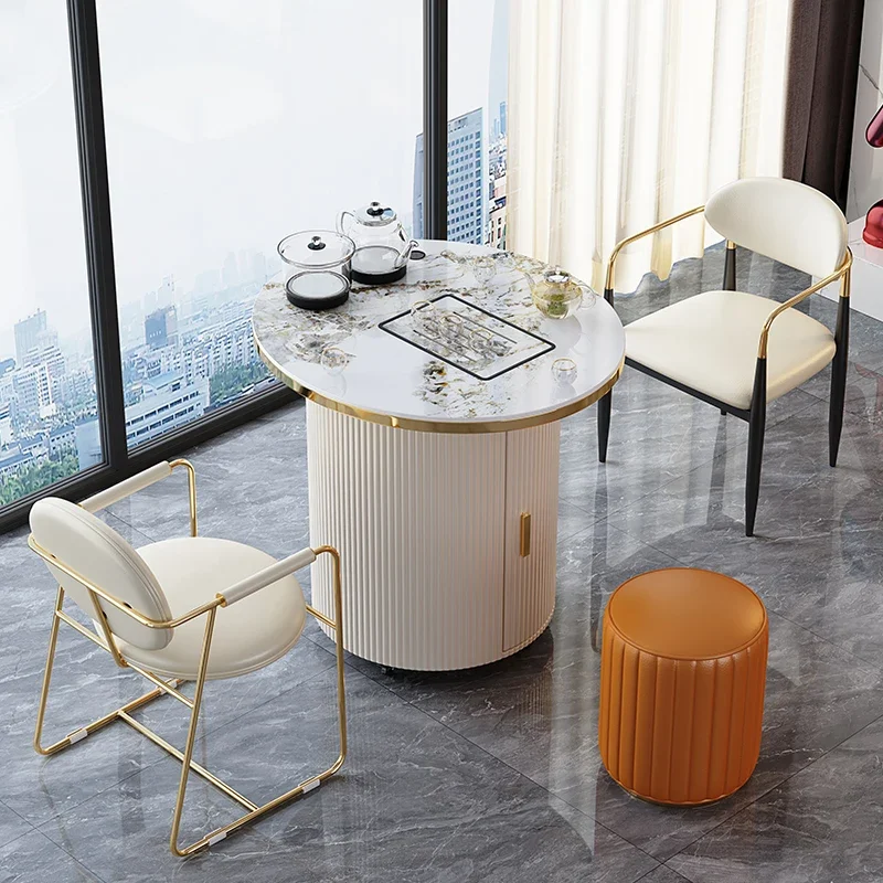 Light luxury mobile small tea table balcony tea table and chair combination rock slab tea table kettle
