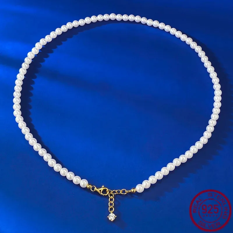 

New S925 Silver Millet Bead White Bead 5.0 Necklace Simple French Versatile Collar Jewelry