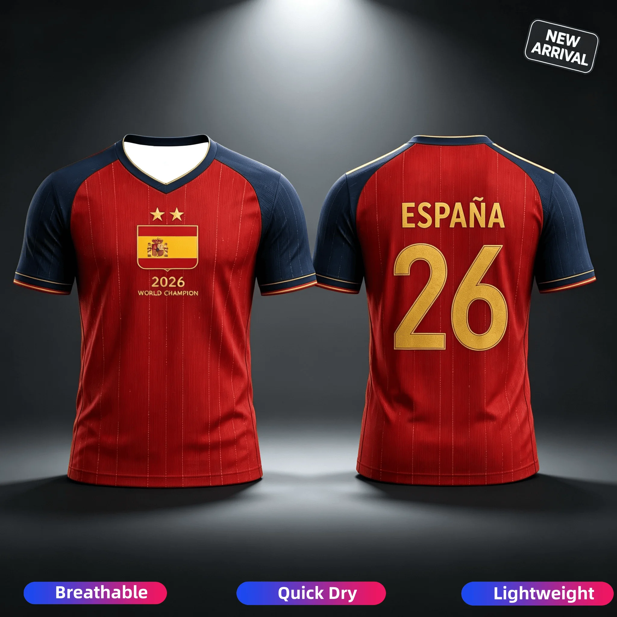 2026 Hot Spain Champion Football Jersey Adult Kids Home Away Soccer Uniform Breathable Sports Top Family Matching Outfits
