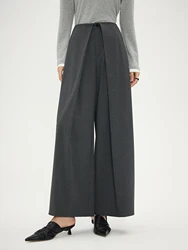 DUSHU Unique Design Pleated Gray Loose Versatile Wide-Leg Suit Pants 2024 Autumn New Cleanfit Versatile Casual Pants 24DH83002