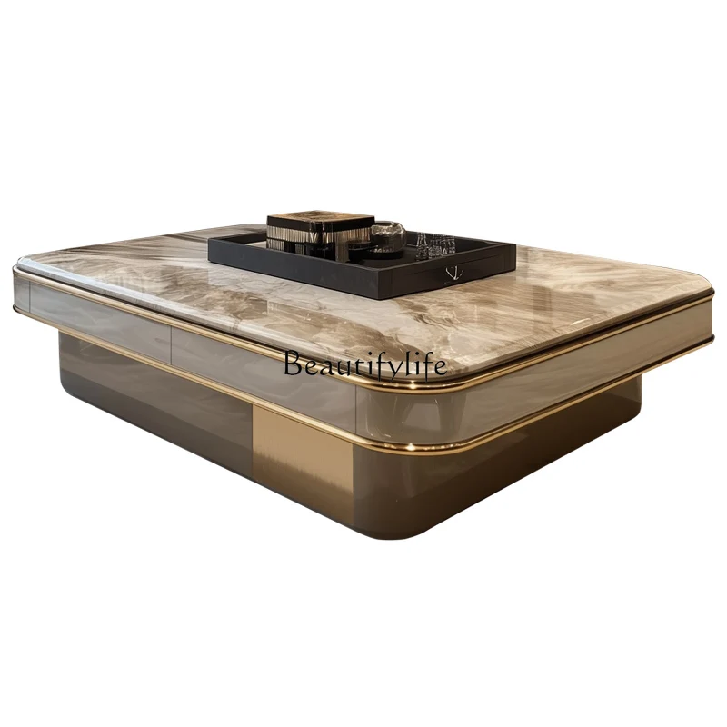 

Light luxury coffee table rectangular luxury stone tea table new high-end coffee table