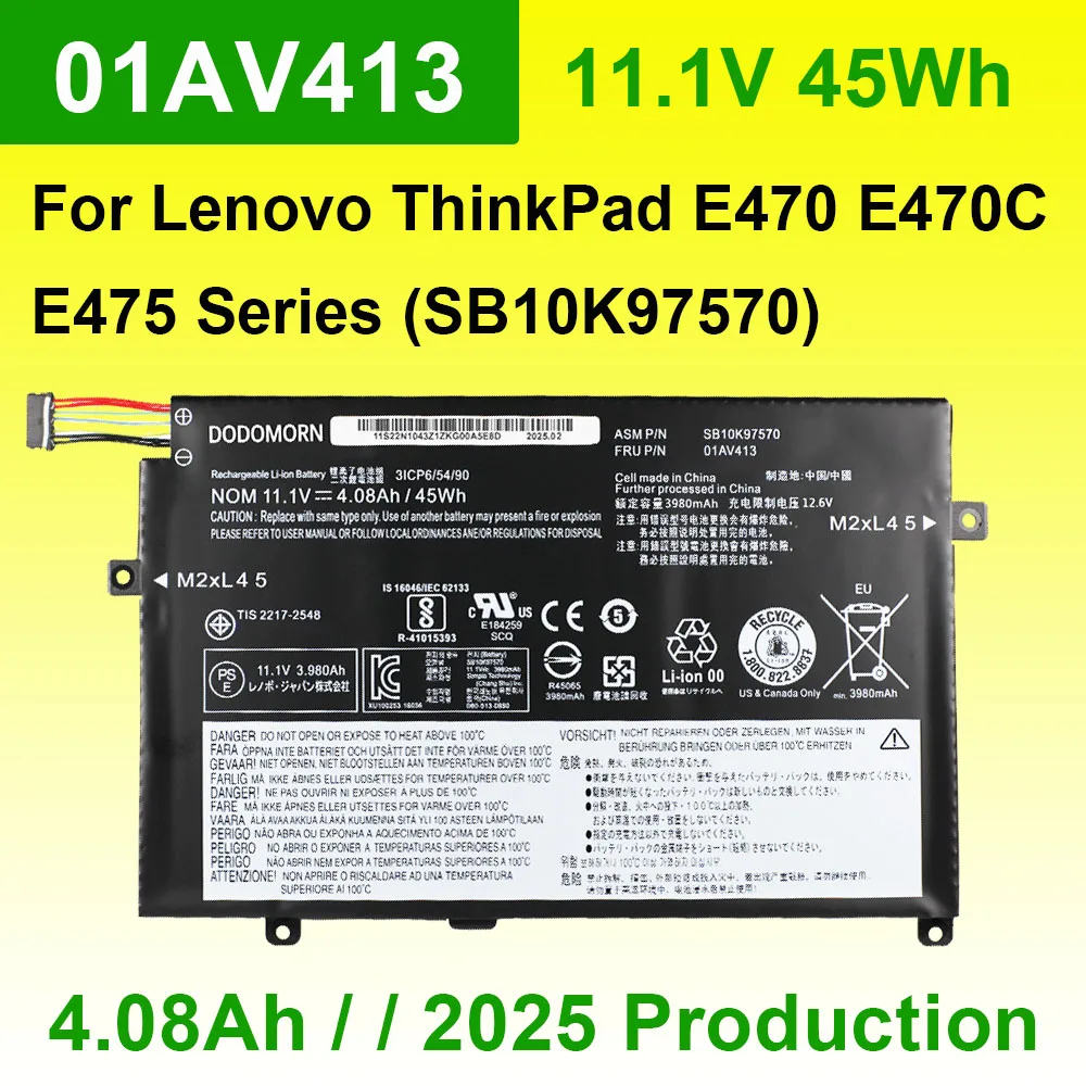 

Аккумулятор для ноутбука Lenovo ThinkPad E470 E470C E475 серии 3ICP6/54/90 01AV411 11.1V 45Wh 4.08Ah (01AV413, 01AV412, SB10K97570)