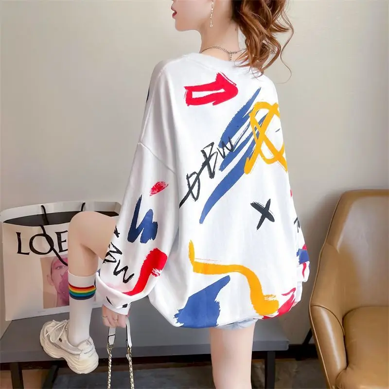 Oversized Pullovers Women Spring Autumn Trend Thin Sweatshirts Korean Style Fashion Cute Cartoon Print Pullover Loose Design Top