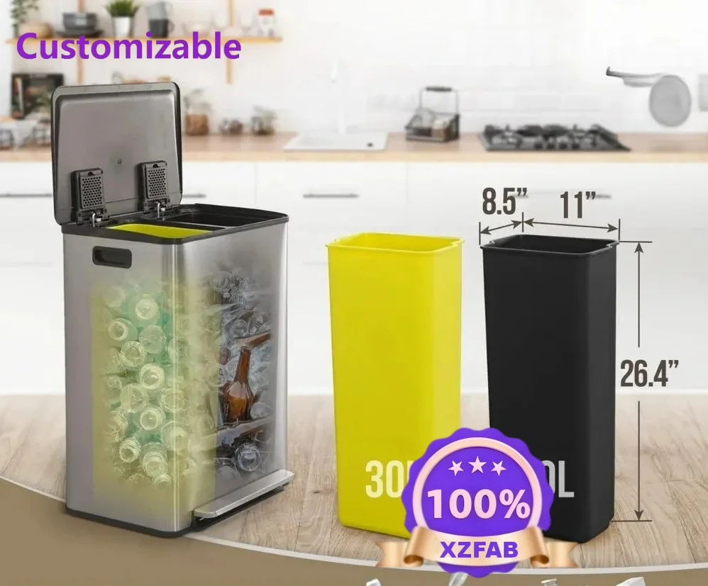 Factory Direct 2026 Dual Trash Can with Lid, Trash and Recycling Bins Combo for Kitchen, Hands-Free Stainless-Steel Garbage