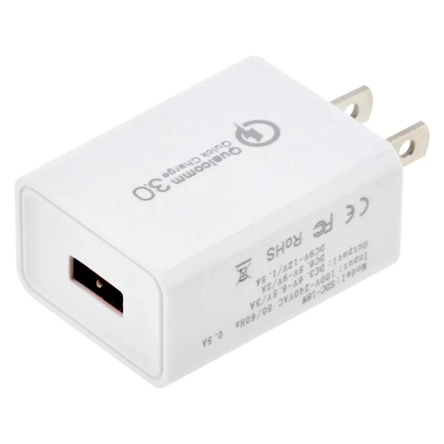 50pcs Mobile Phone Charger US Plug QC 3.0 18W Travel Power Adapter Charging Head Wall USB Charger