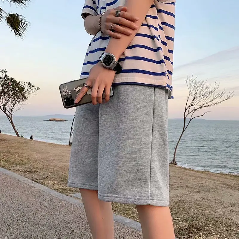 Men Casual Shorts Solid Simple Harajuku Beach Breathable Knee-length Summer Baggy Wide-leg Streetwear Retro Ulzzang Oversize 3XL