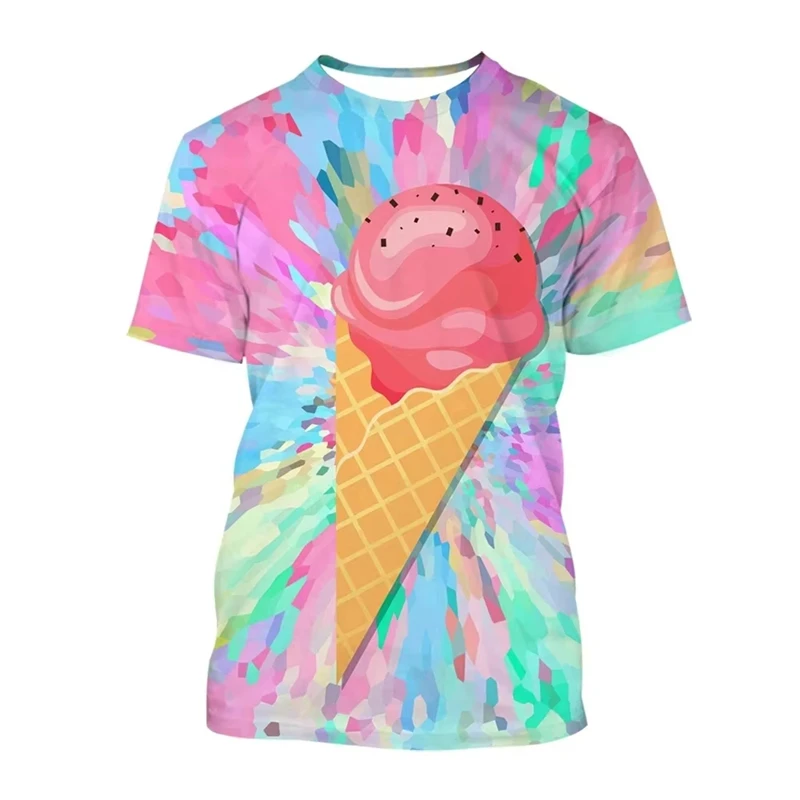 Ice Cream 3D Printing T-shirt Colorful Likeable Summer Clothing For T Shirt Men And Kids Funny Intersting Design 2024 New Tee