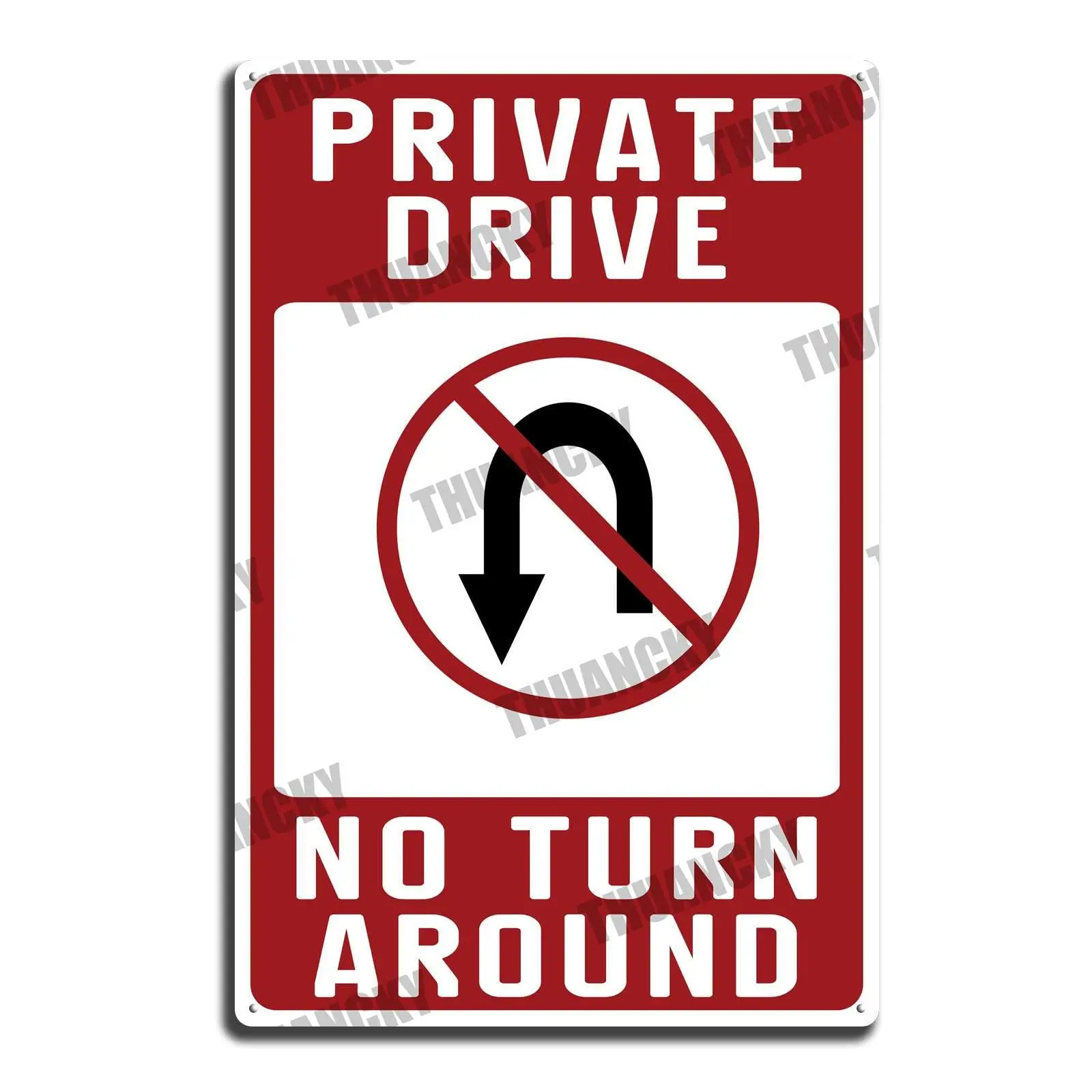 Vintage Tin Signs Street Sign Warning Plaque Private Drive No Turn Around Driveway Property No Parking No Turns Metal Tin Sign W