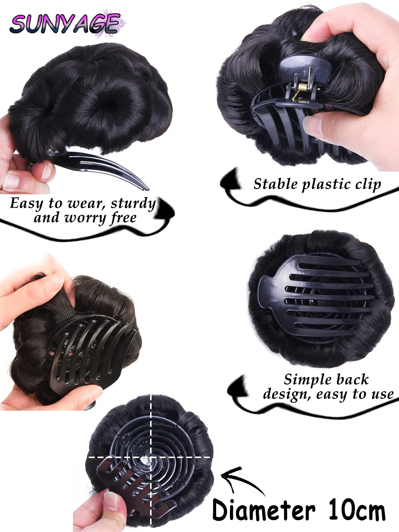 SUNYAGE الاصطناعية ارتفاع درجة الحرارة الألياف العقدة تسعة الزهور الشعر النساء مجعد Chignon كعكة الشعر دونات كليب في هيربيسي