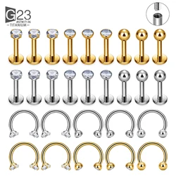 5Pc ASTM F136 G23 Ttianium Labret Ear Lip Stud Jewelry CZ Stone Cartilage Tragus Earring Tongue studs Threaded Body Jewelry