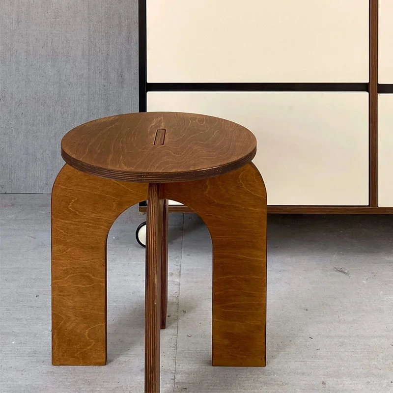 

Nordic style birch ocean board round stool spliced stool multi-layer board mortise structure stool chair