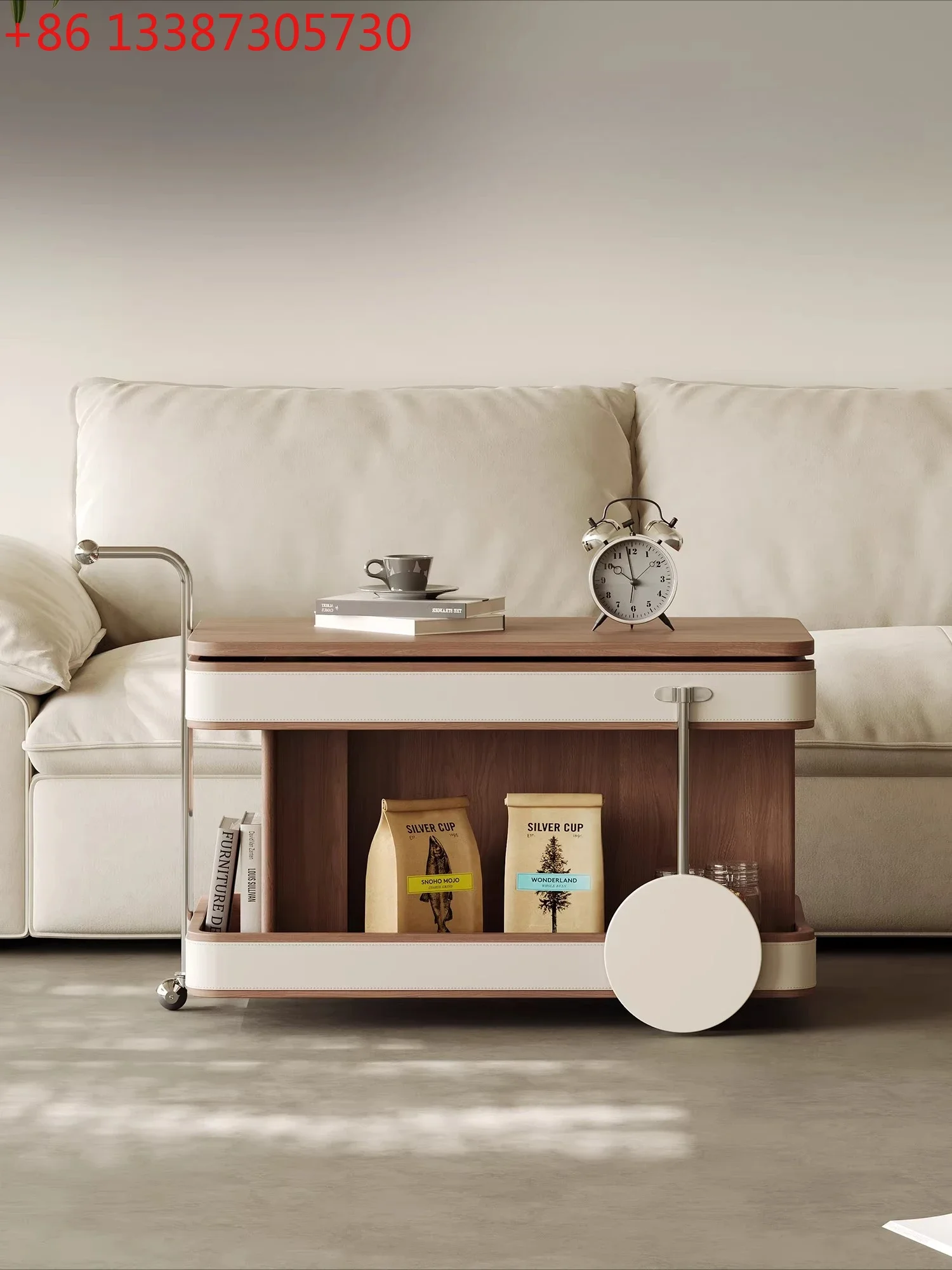 Cream style trolley sofa side table movable coffee table can be lifted and lowered for living room and home use
