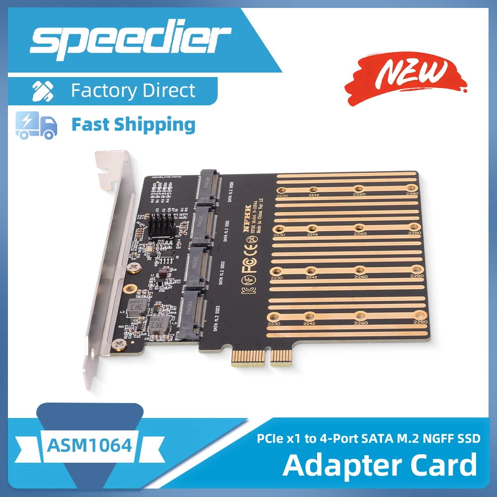 

2025 NEW PCIe X1 To 4-port SATA M.2 NGFF SSD Adapter Riser Card ASM1064 Chip