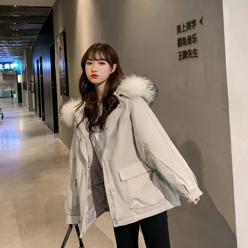 2023 New Women Down Cotton Coat Winter Bread Jacket Female Short Parkas Loose Thick Outwear Artificial Fur Collar Overcoat